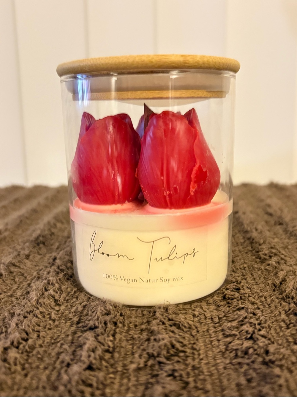 Red Soy Wax Candle with Bamboo Lid